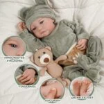 Reborn baby doll with open eyes, soft vinyl skin, and realistic features for collectors.