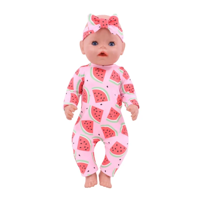 Rozkošný obleček s motivem melounu pro 45cm reborn panenky, ideální na letní hraní a focení.
