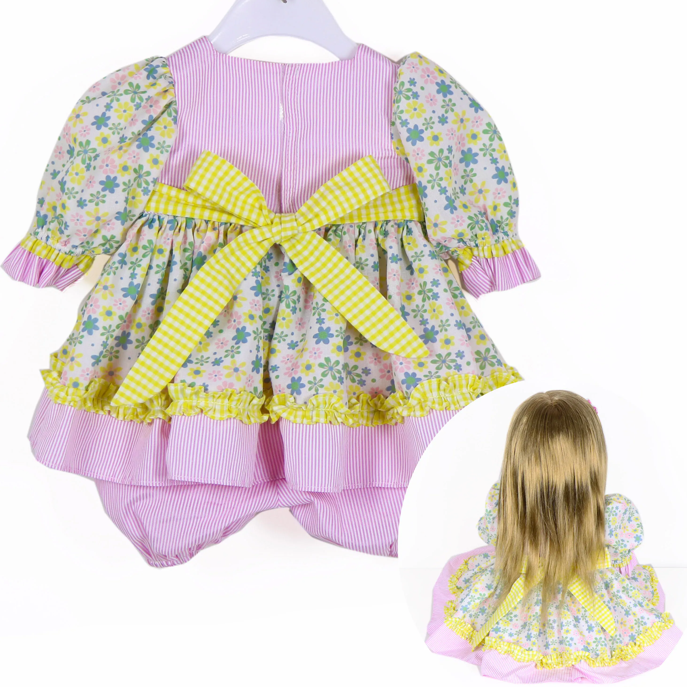 Ručně vyráběné sady oblečení a šatů pro reborn panenky o velikosti 20-22 palců (100 ks) Obleček pro reborn panenky s květinovými šaty a žlutou stuhou, ideální pro panenky o velikosti 20-22 palců.