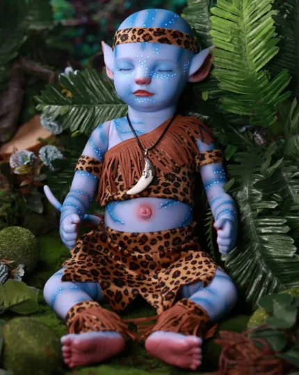 Realistic Reborn Baby Doll with Blue Skin and Elf Features.