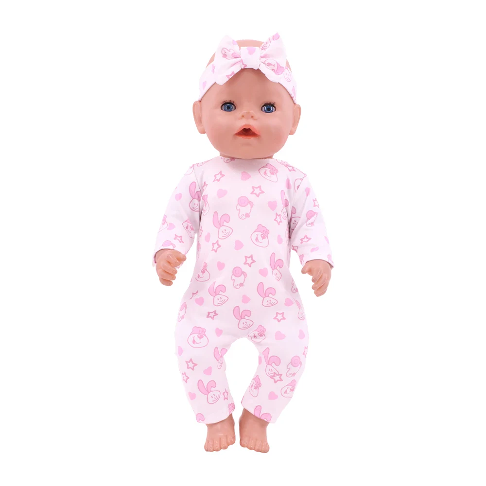 Oblečení a doplňky Reborn pro 18palcové panenky miminek 49 Znovuzrozená panenka v růžovém pyžamu s mašlí, ideální jako doplňky pro 45cm panenky.