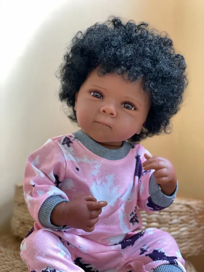 Reborn doll with dark skin, 18-inch silicone vinyl, perfect for children’s birthday gifts.