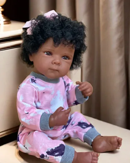 Realistic 18-inch full silicone vinyl doll with dark skin, perfect for children’s birthday gifts and.