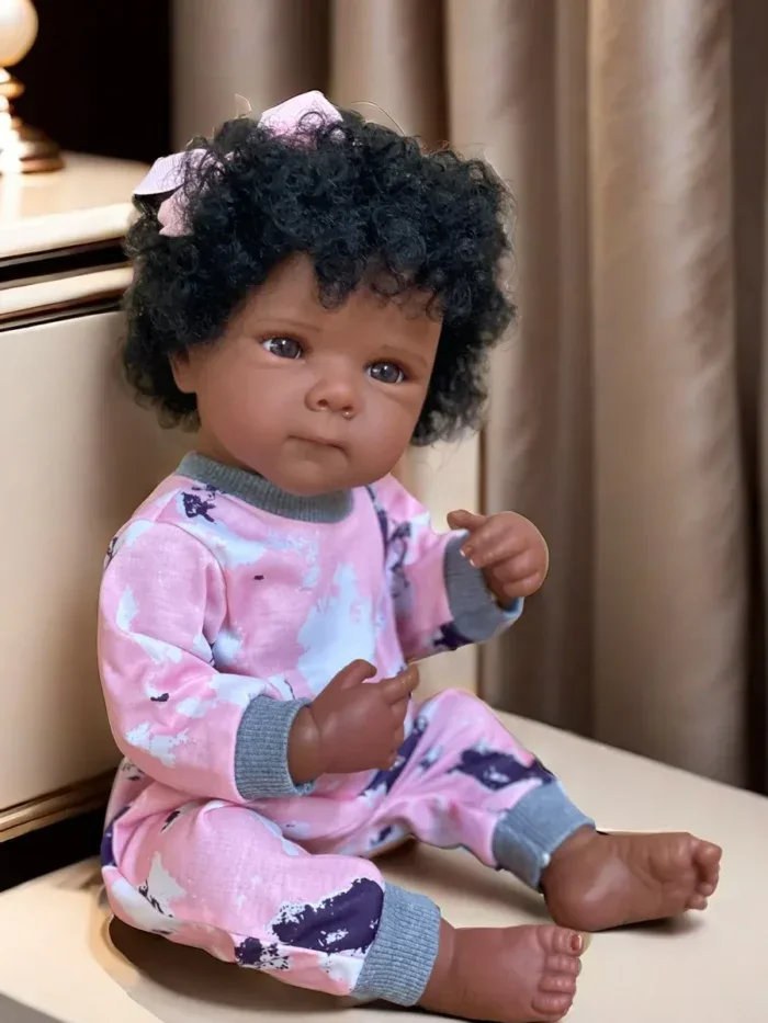 Realistic 18-inch full silicone vinyl doll with dark skin, perfect for children’s birthday gifts and.