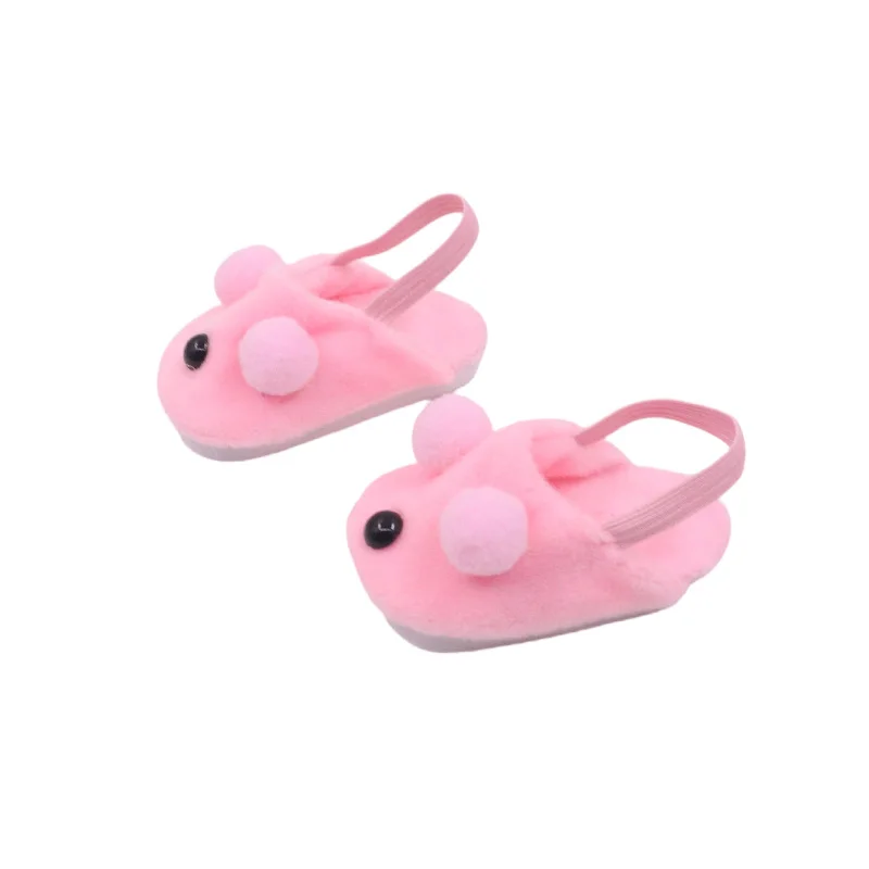 Oblečení a doplňky Reborn pro 18palcové panenky miminek 54 Rozkošné růžové plyšové botičky s motivem myšky určené pro 45cm panenky, ideální pro reborn panenky.