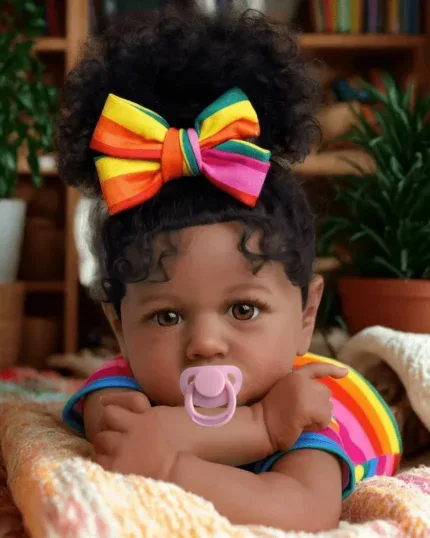 Znovuzrozená panenka Saskia s tmavou pletí, 55 cm, celé vinylové tělo, ručně zakořeněné vlasy, ideální jako dárek pro děti.