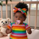 Ponovno rođena Saskia afroamerička lutka s tamnom kožom, tijelom od vinila, perivom i ručno ukorijenjenom kosom.