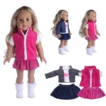 Roztomilá sada oblečení pro reborn panenky s růžovým tílkem, sukní a džínovou bundou o velikosti 47-46 cm. Ideální pro...