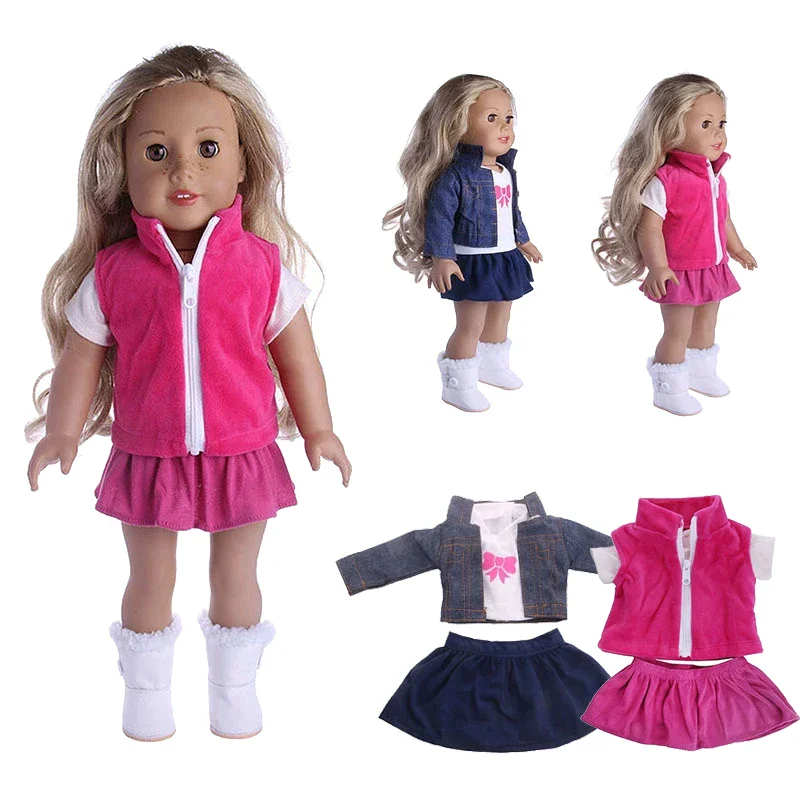 Oblečení pro panenky 17-18 palcové Reborn kostýmky pro dívky Roztomilá sada oblečení pro reborn panenky s růžovým tílkem, sukní a džínovou bundou o velikosti 47-46 cm. Ideální pro...