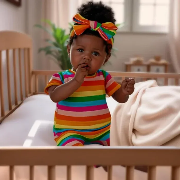 Preslatka vinilna reborn lutka od 55 cm s tamnom kožom i ukorijenjenom kosom, savršena za dječje poklone i kolekcije.