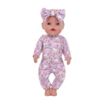 Roztomilé oblečky pro reborn panenky o velikosti 18 palcových miminek se vzorem zajíčka a čelenkou s mašlí v barvě odpovídající velikosti.