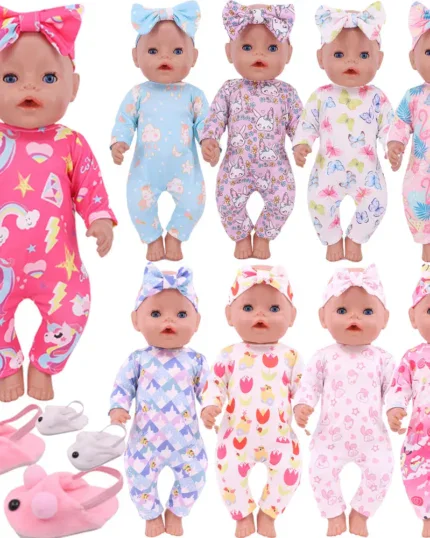 Oblečení a doplňky pro reborn panenky o velikosti 18 palcových miminek s barevnými, roztomilými a stylovými motivy.