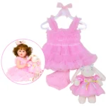Růžová sada šatů pro princeznu Reborn s odpovídající plyšovou hračkou a doplňky pro ručně vyráběnou panenku o velikosti 20-22 palců.