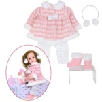 Sada šatů princezny pro reborn panenky s růžovými botami a doplňky.