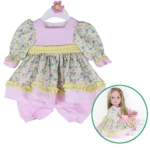 Sada princeznovských šatů pro reborn dollku s květinovým topem a růžovými kalhotkami, ideální pro panenky o velikosti 20-22 palců.