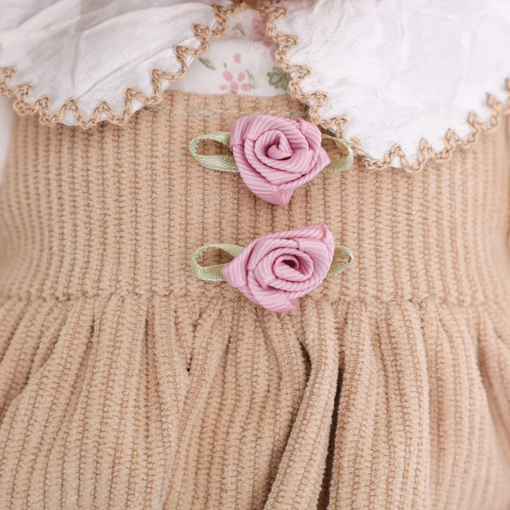 Kits de muñecas reborn Elie Niña Pastoral 18 pulgadas Vinilo 20 Precioso vestido rosa para bebé con detalles florales y cuello con volantes, perfecto para ocasiones especiales.