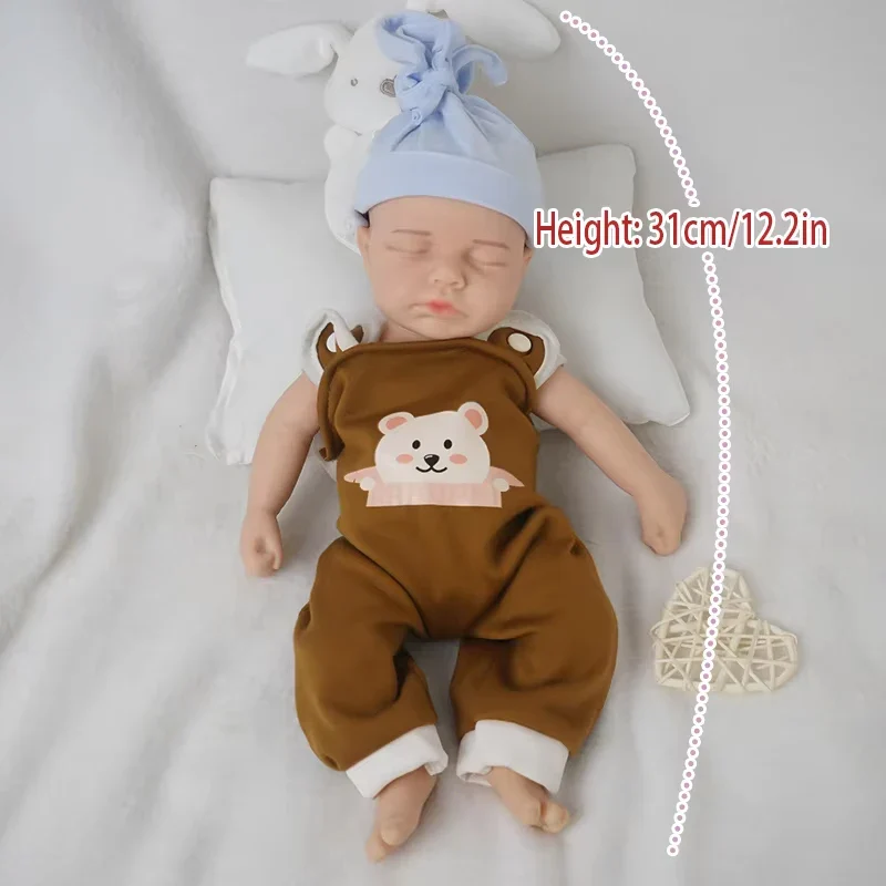 Realistisk genfødt babydukke, 30 cm, fuld silikone, egnet til børn og gaver, med detaljer.