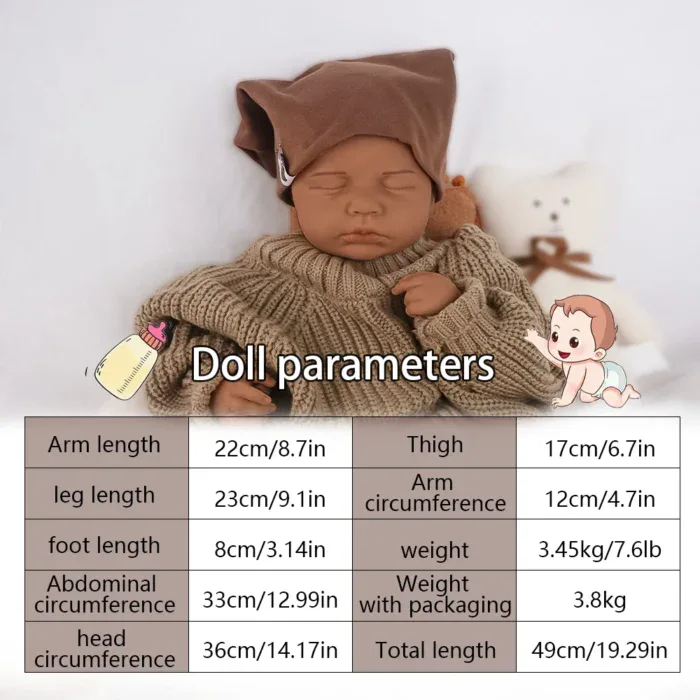 Poupée reborn, 48 cm, 3,1 kg, peau en silicone souple, lavable, traits réalistes.