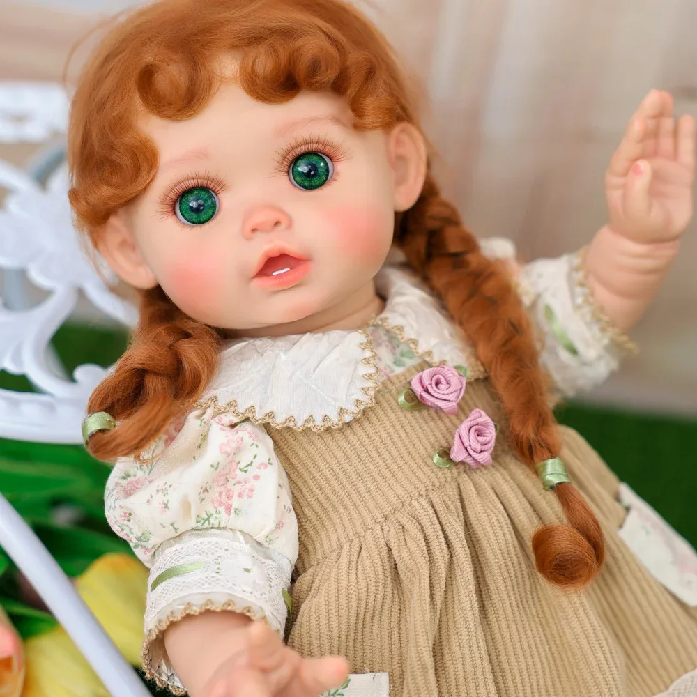 Kits de muñecas reborn Elie Niña Pastoral 18 pulgadas Vinilo 12 Muñeca reborn con cabello rojo, ojos verdes realistas y ropa detallada para coleccionistas.