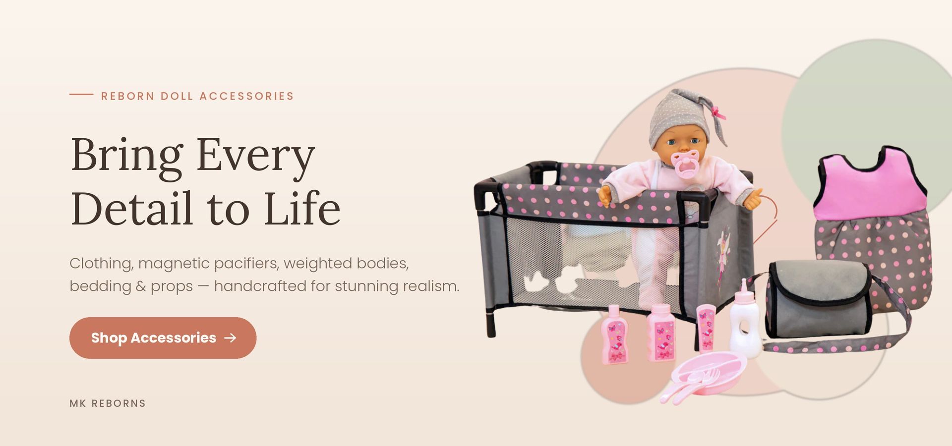 Reborn doll accessories, clothing, and essentials for realistic play.