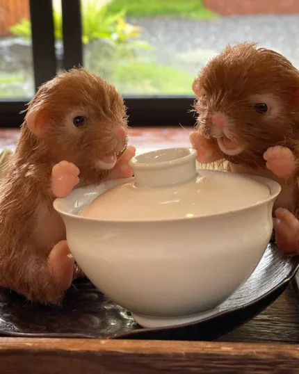 Adorable palm-sized silicone reborn puppy dolls with a teapot, perfect for collectors.