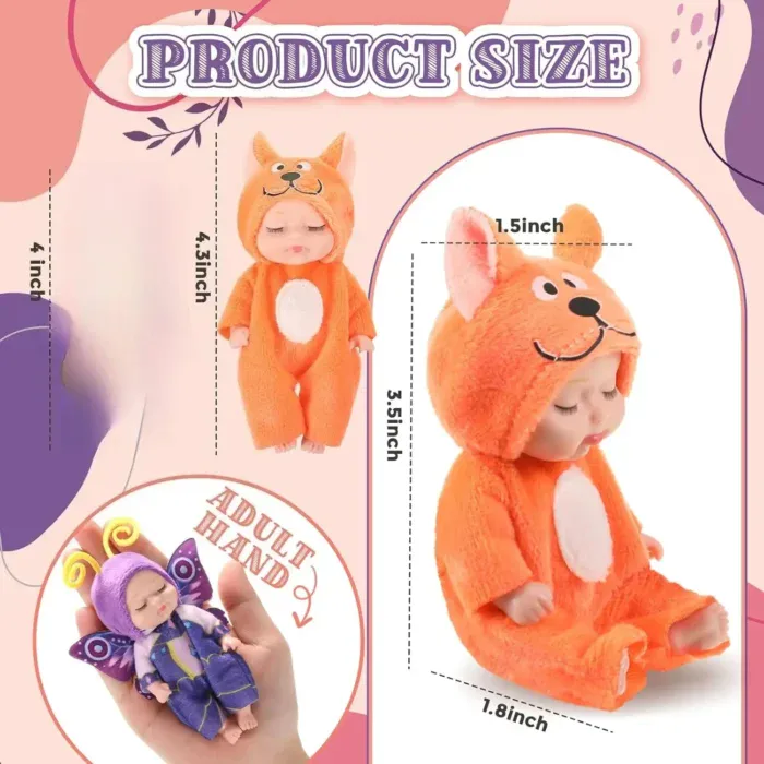 Reborn-dukke i orange rævekostume, 10 cm størrelse, til gavesæt.