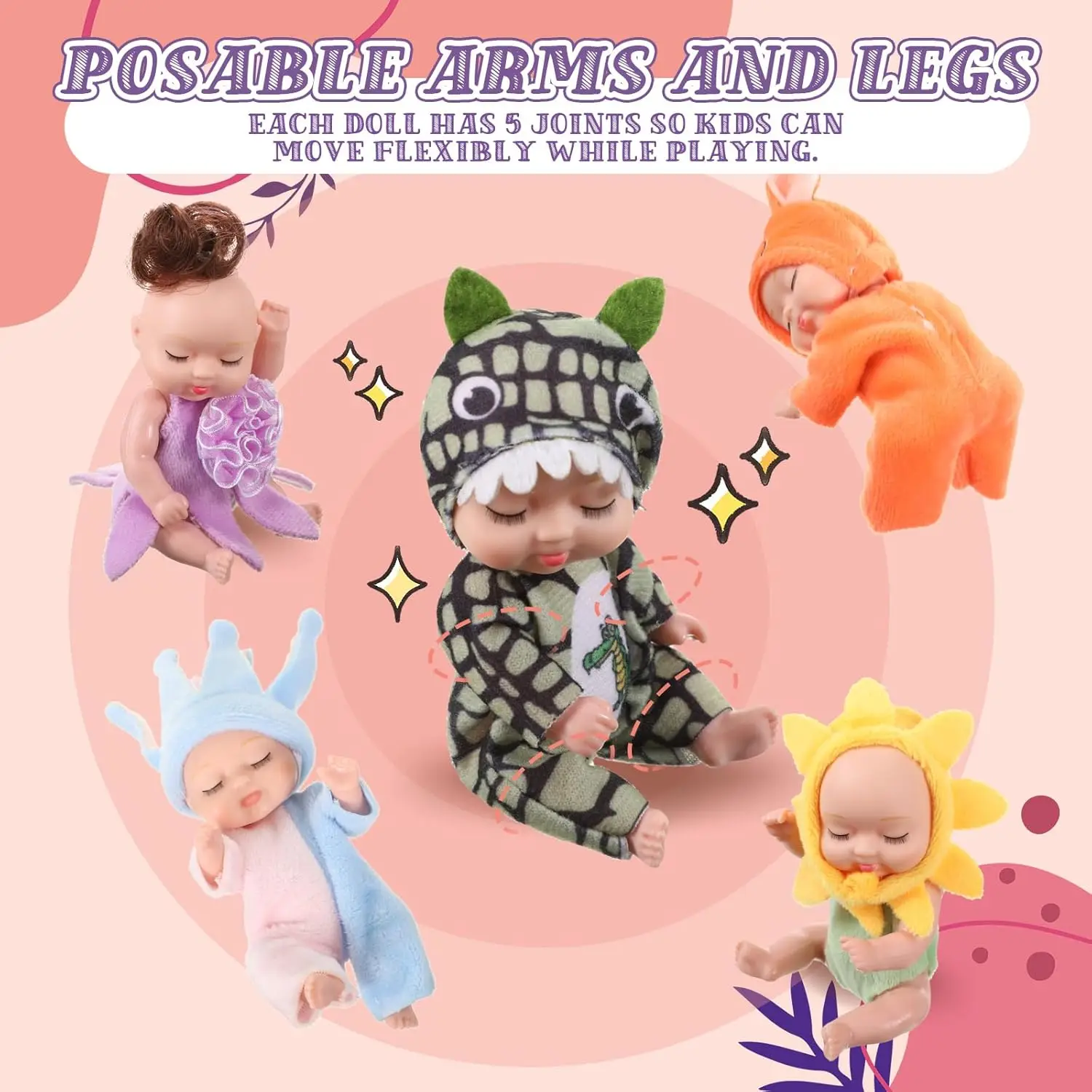 Mia Dreamy Mini Babies 10 cm genfødte dukker gavesæt med 6 stk. 18 Mia Dreamy Mini Babies 10 cm genfødte dukker gavesæt med 6 stk.
