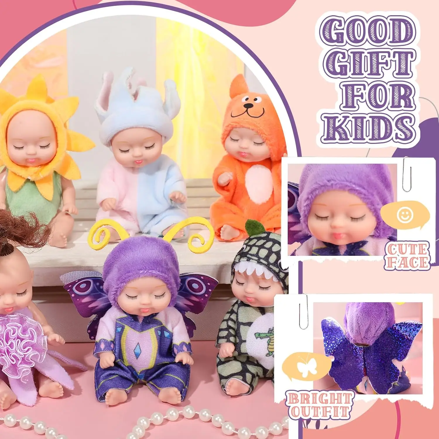 Mia Dreamy Mini Babies 10 cm genfødte dukker gavesæt med 6 stk. 19 Mia Dreamy Mini Babies 10 cm genfødte dukker gavesæt med 6 stk.