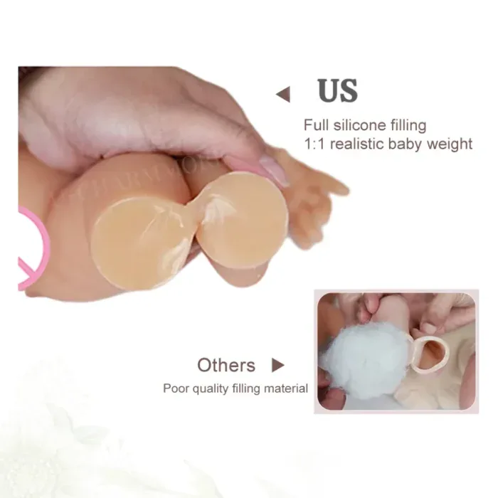 Pieds de poupée en silicone réalistes, entièrement rembourrés pour un aspect plus vrai que nature.