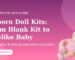 Reborn doll kit with a sleeping baby doll wearing a pink hat and outfit.