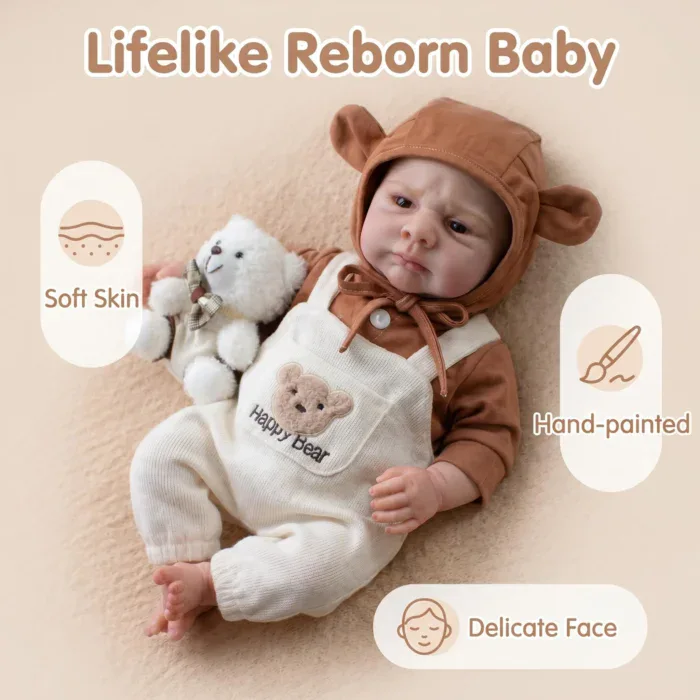 Realistic baby doll with soft skin, delicate face, and hand-painted features.