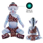 Fantasy doll with glow-in-the-dark features and animal print clothing.