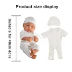 Baby doll clothes set with sweater, jumpsuit, and hat for 40cm dolls.