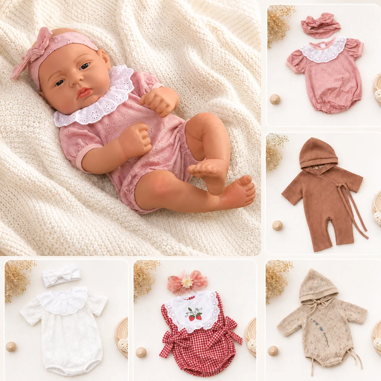Reborn Baby Girl Clothes Set Reborn baby girl clothes set with sweater, jumpsuit, and accessories.