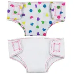 Colorful polka dot cloth doll diapers for 14-18 inch dolls.