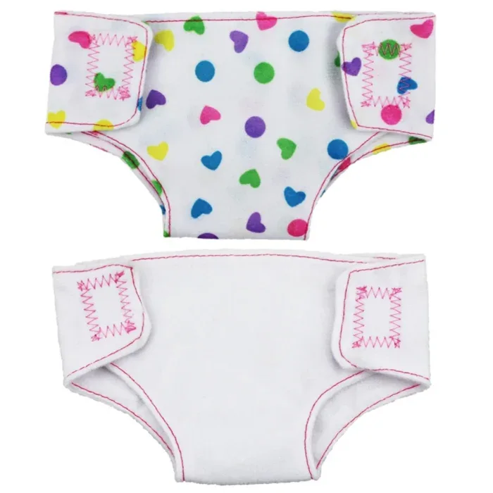 Colorful polka dot cloth doll diapers for 14-18 inch dolls.