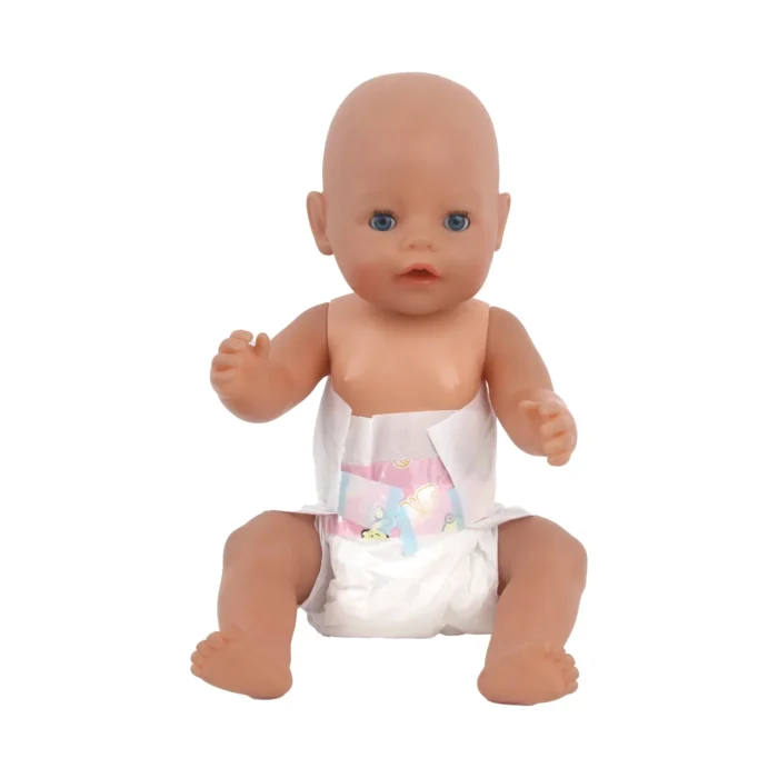 Reborn doll wearing a disposable diaper for 14-18 inch dolls.