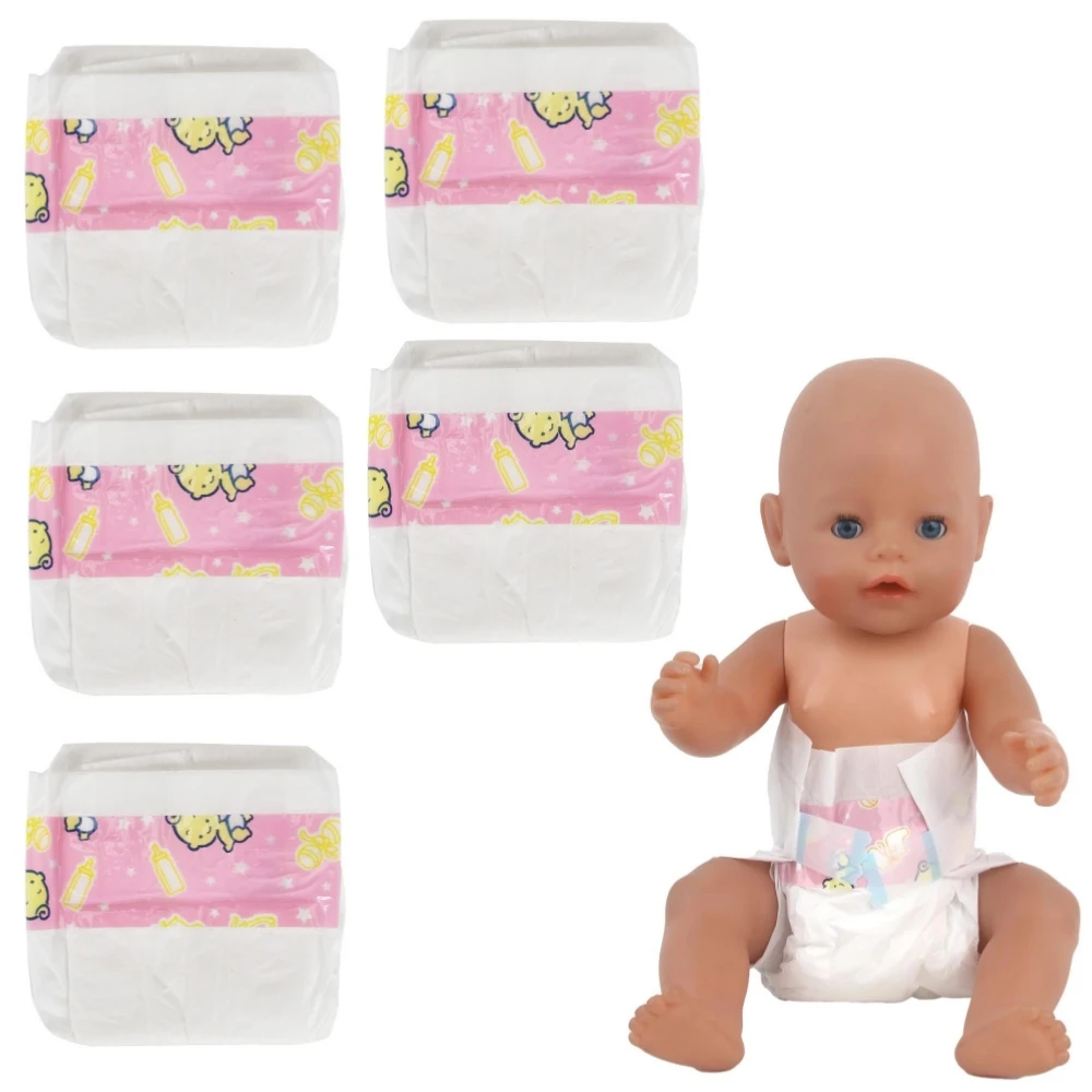 Disposable Reborn Doll Diapers Set Set of five disposable diapers for 14-18 inch reborn dolls with pink and yellow design.