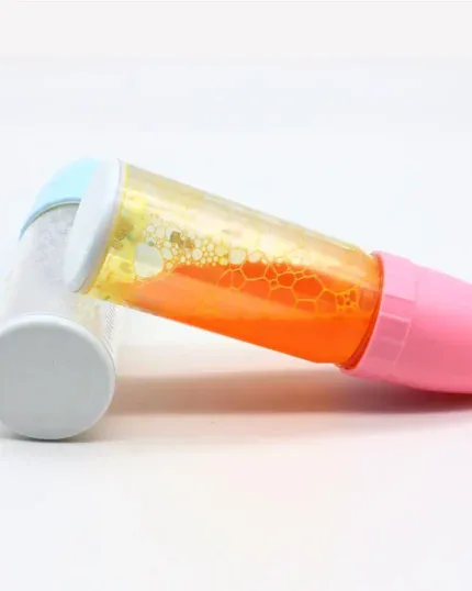 Colorful doll bottle with milk and juice for feeding play.
