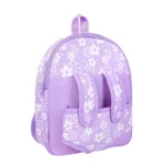 Purple doll backpack with floral pattern for dolls up to 14 inches.