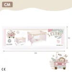 Pink doll travel cot with mesh sides and safari-themed design for 18-inch dolls.