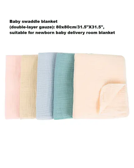 Soft pastel baby swaddle blankets in cotton gauze for newborns.