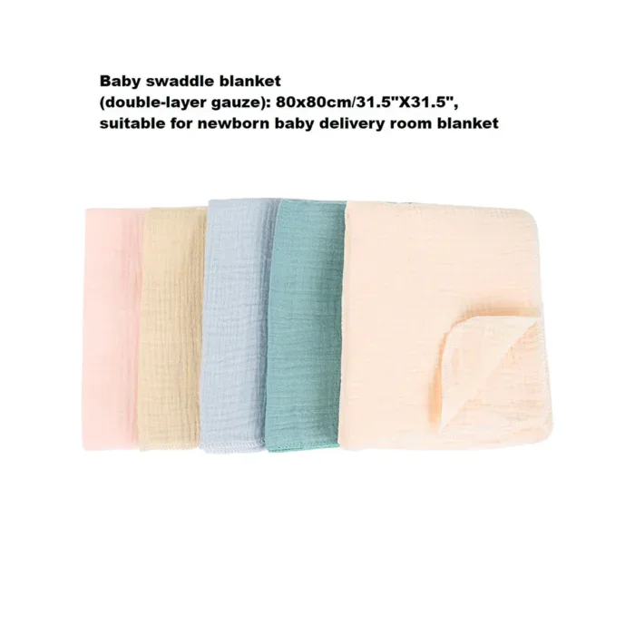 Soft pastel baby swaddle blankets in cotton gauze for newborns.