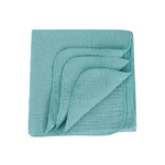 Light blue cotton gauze baby blanket folded neatly for use or display.