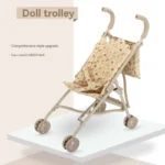 Floral doll stroller with folding design and storage basket for 40cm dolls.