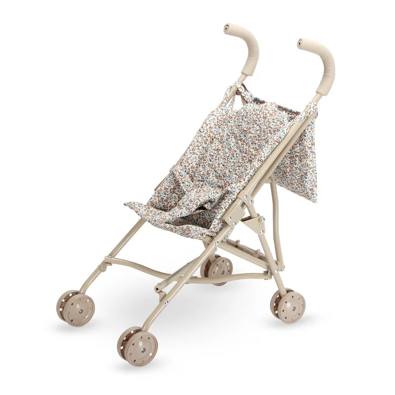 Doll Stroller Floral Folding Pram with Storage Basket 42 Floral doll stroller with folding design and storage basket for kids.