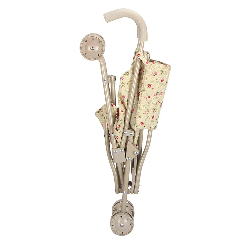 Doll Stroller Floral Folding Pram with Storage Basket 35 Foldable doll stroller with floral pattern and storage basket for kids.