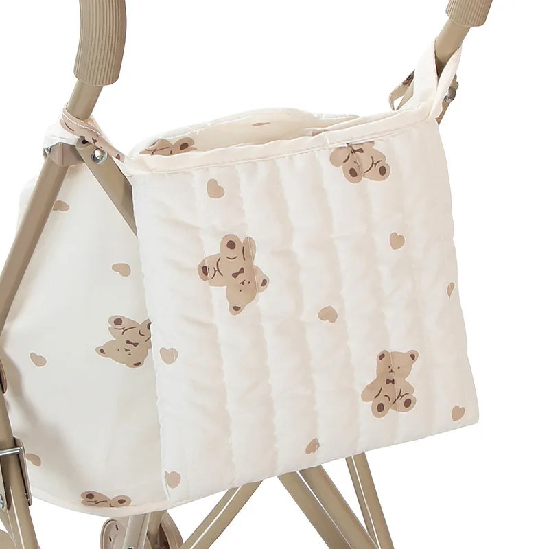 Doll Stroller Floral Folding Pram with Storage Basket 38 Doll stroller with teddy bear and heart pattern for kids.