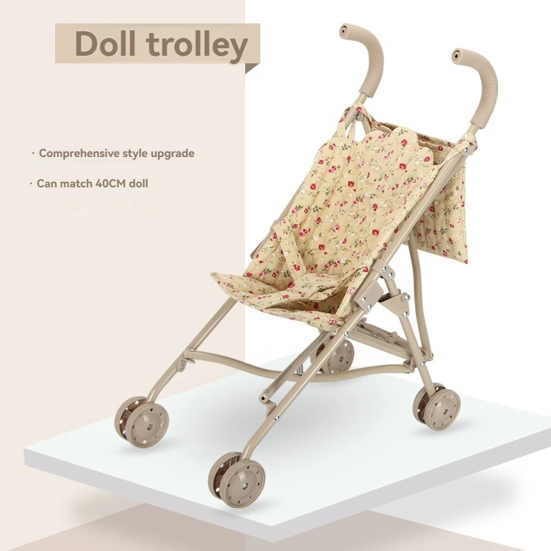 Doll Stroller Floral Folding Pram Floral doll stroller with folding design and storage basket for 40cm dolls.