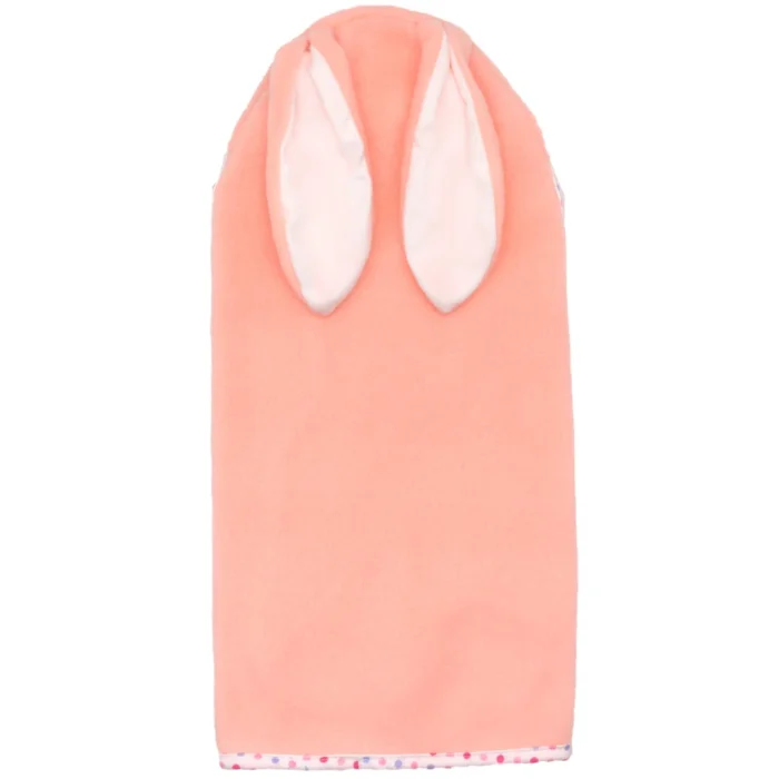 Pink doll swaddle blanket with bunny ears for baby dolls.